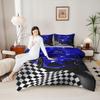 Erosebridal Blue Race Car Comforter Set for Youth Boys,Glitter Ombre Line Art Bedding Set Neon Light Sports Car Dashboard Quilt Twin,Black and White Grid Lattice Buffalo Plaid Decor view 2
