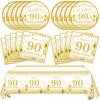 41PCS Golden Birthday Party Decorations 90th Party Tableware Set 1936 90th Theme Birthday Party Table Decoration Supplies Cheers to 90 Years Paper Plate Napkin Tablecloth for Party Anniversary view 1