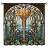 Abstract Glass Curtains, Stained Glass Arch Window Vintage Orange and Yellow Flowers Leaves Print Blackout Window Treatments for Bedroom Living Room 42x45 Inch view 1