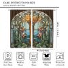 Abstract Glass Curtains, Stained Glass Arch Window Vintage Orange and Yellow Flowers Leaves Print Blackout Window Treatments for Bedroom Living Room 42x45 Inch view 2
