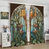Abstract Glass Curtains, Stained Glass Arch Window Vintage Orange and Yellow Flowers Leaves Print Blackout Window Treatments for Bedroom Living Room 42x45 Inch view 4