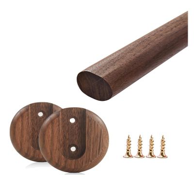Closet Rod for Hanging Clothes, Cloakroom Walnut Color Wooden Closet Rod with End Sockets & Screws, Wall Mount Clothes Hanging Bar for Wardrobe/Laundry Room/Bedroom, 15.7-59.1 inch Long ( Size : Rod L