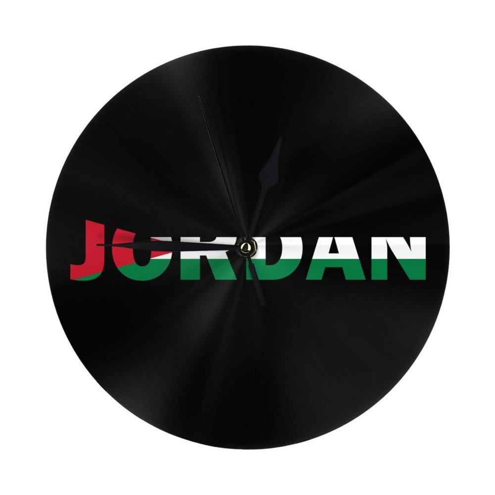 Qauirfe Jordan Flag Jordanian Text Word Art 9.84-in Silent Non-Ticking Round Wall Clock - Modern Dcor for Home Office School