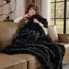 Lotus Karen Faux Fur Blanket Black - Big Bubble Rabbit Fluff King Throw for The Bed Large Fluffy Fuzzy Cozy Thick Furry Plush Shaggy Blankets 108x90 Inches view 4