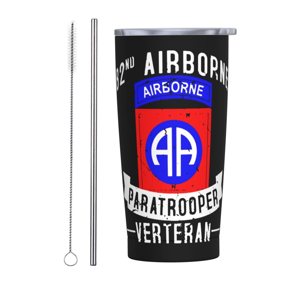 ARESU 82nd Airborne Division Paratrooper Army Veteran 20oz Insulated Coffee Mug With Lid Stainless Steel Double Wall Vacuum Travel Tumbler Thermal Cup With Straw