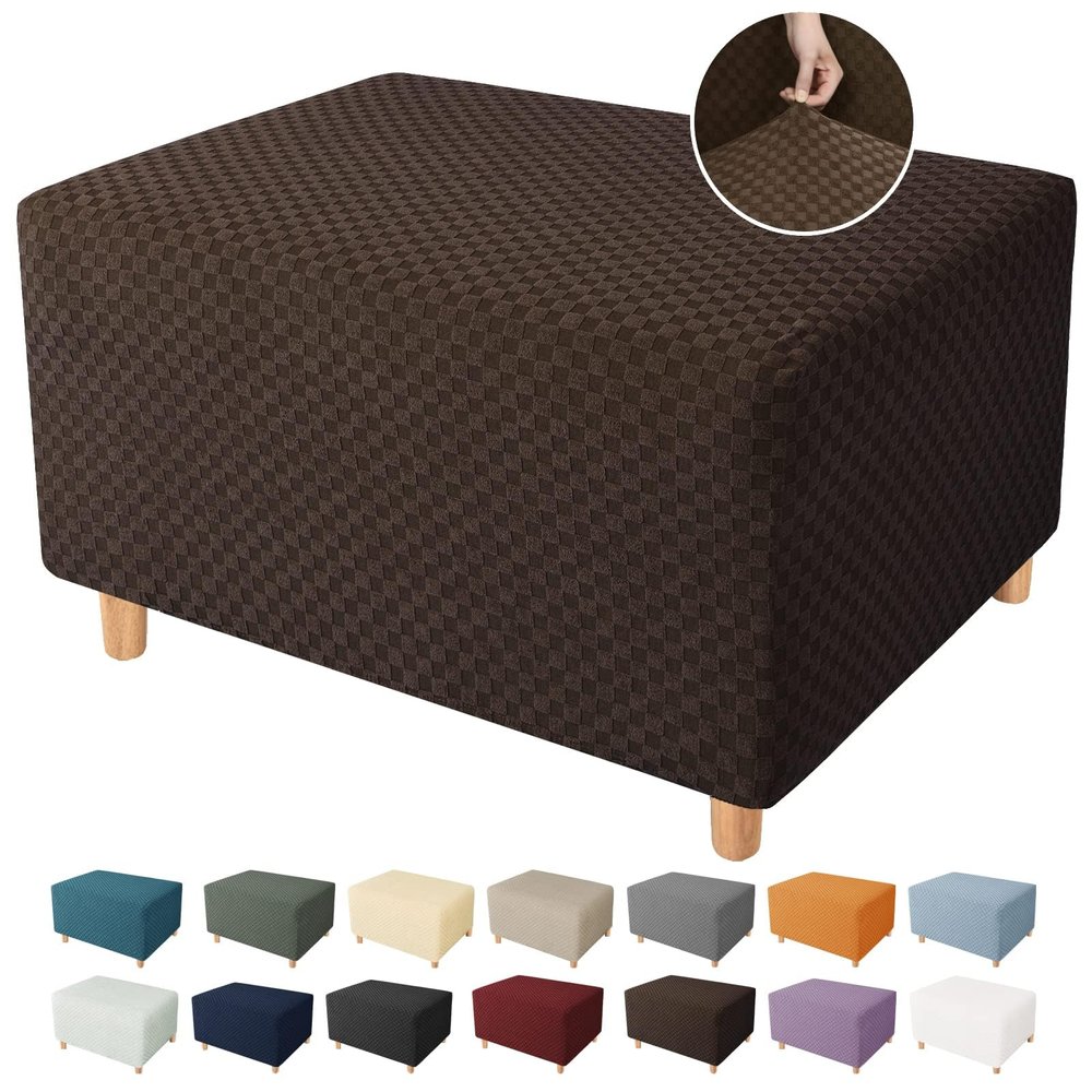 YEMYHOM Ottoman Cover Latest Jacquard Design High Stretch Folding Storage Footstool Protector Rectangle Removable Slipcover (Ottoman Medium, Dark Coffee)