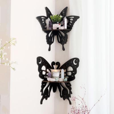 Artilady Butterfly Crystal Shelf - Floating Corner Shelves for Wall, Bedroom Crystal Display Shelf Boho Cute Bathroom Kitchen Office Living Room Aesthetic Witchy Decor Gift Women (2 PCS)