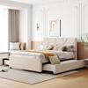 ACQCA Full Size Bed Frame with Twin Size Trundle and 2 Storage Drawers,Linen Upholstered Platform Bed Frame Full with Brick Pattern Headboard,Solid Wood Slat Support,No Box Spring Needed,Beige view 1