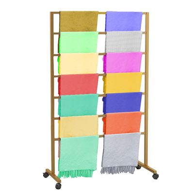 Ribbon Storage Display Rack Scarf Large Metal Scarf Shawl Display Stand, Modern Upright Gift Wrapping Paper Rack with Wheels, Home Clothing Retail Store Organizer Holder ( Color : Gold , Size : Length