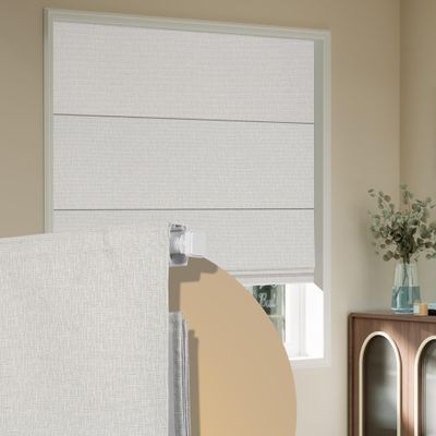 Boolegon No Drill Cordless Roman Shades for Windows, No Fray Blackout Roman Blinds No Tools, Easy Install for Indoor Windows,Living Room,Bathroom, Bedroom, Light Gray 29" W x 64" H
