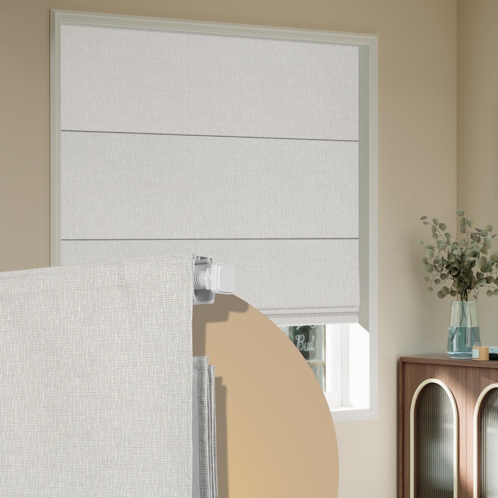 Boolegon No Drill Cordless Roman Shades for Windows, No Fray Blackout Roman Blinds No Tools, Easy Install for Indoor Windows,Living Room,Bathroom, Bedroom, Light Gray 29" W x 64" H