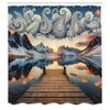 Ambesonne Lake Shower Curtain, Sunset Over Snowy Mountains and Pier Traditional Paisley Motifs in The Sky, Cloth Fabric Bathroom Decor Set with Hooks, 69" W x 84" L, Slate Blue and Peach view 4