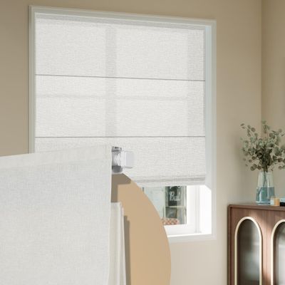 Boolegon No Drill Cordless Roman Shades for Windows, No Fray Light Filtering Roman Blinds No Tools, Easy Install for Indoor Windows,Living Room,Bathroom, Bedroom, White 27" W x 48" H