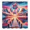 Ambesonne Lake Shower Curtain, Pure Wild Mountains Sunset Sky Dreamcatcher Feathers in Psychedelic Colors, Cloth Fabric Bathroom Decor Set with Hooks, 69" W x 75" L, Pink Peach and Teal view 4