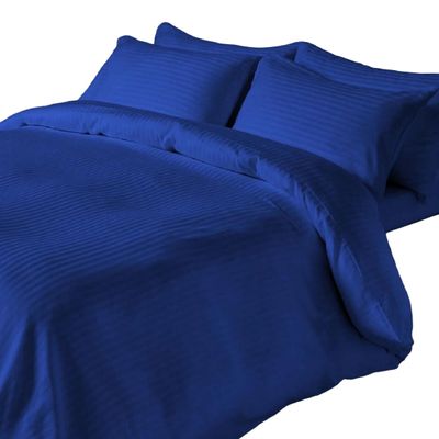 1017 TC New Egyptian Cotton 4 PC Sheet Set Stripe & US Twin, Royal Blue_Queen
