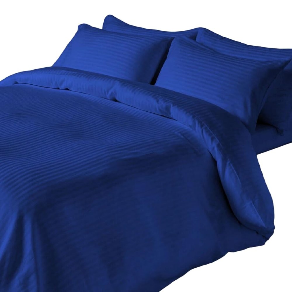 1017 TC New Egyptian Cotton 4 PC Sheet Set Stripe & US Twin, Royal Blue_Queen