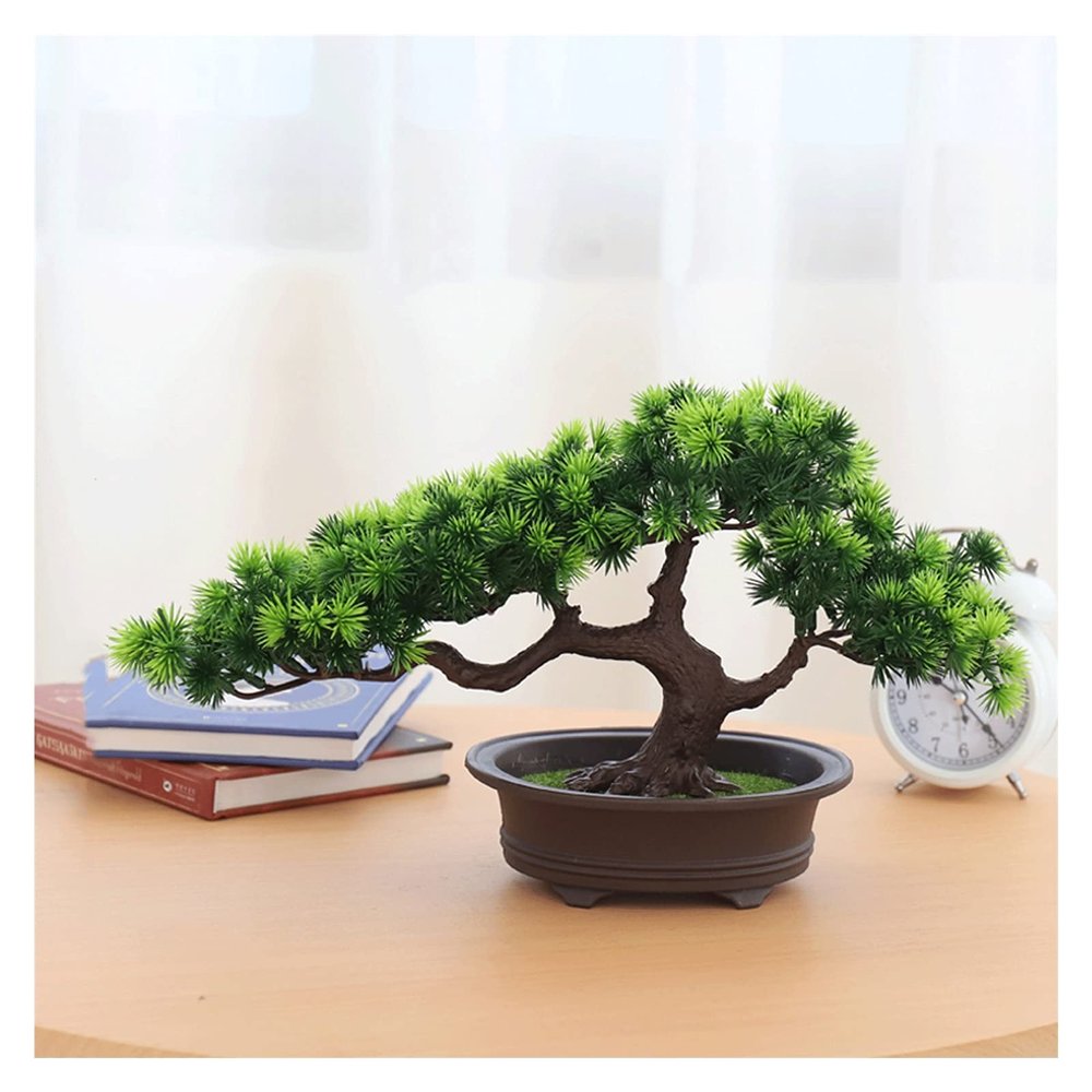 Artificial Bonsai Tree Artificial Bonsai Pine Tree, 7 Inch Faux Potted Plant Desk Display Fake Tree Pot Ornaments, Cedar Bonsai Plant for Home, Office Decoration Artificial Plants Indoor Fake Plants B