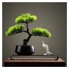 Artificial Bonsai Tree 9 Inches Faux Bonsai Pine Tree, Fake Plants White Crane Bottom Shelf Ceramic Potted Tree,Artificial Cedar Bonsai Used for Indoor/Outdoor Artificial Plants Indoor Fake Plants Bon view 1