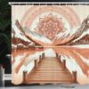 Ambesonne Lake Shower Curtain, Mountains Wooden Pier and Eastern Cultural Mandala in Peachy Colors, Cloth Fabric Bathroom Decor Set with Hooks, 69" W x 84" L, Salmon Redwood and Dark Rust view 1