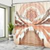 Ambesonne Lake Shower Curtain, Mountains Wooden Pier and Eastern Cultural Mandala in Peachy Colors, Cloth Fabric Bathroom Decor Set with Hooks, 69" W x 84" L, Salmon Redwood and Dark Rust view 2