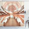 Ambesonne Lake Shower Curtain, Mountains Wooden Pier and Eastern Cultural Mandala in Peachy Colors, Cloth Fabric Bathroom Decor Set with Hooks, 69" W x 84" L, Salmon Redwood and Dark Rust view 3