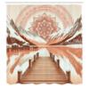 Ambesonne Lake Shower Curtain, Mountains Wooden Pier and Eastern Cultural Mandala in Peachy Colors, Cloth Fabric Bathroom Decor Set with Hooks, 69" W x 84" L, Salmon Redwood and Dark Rust view 4