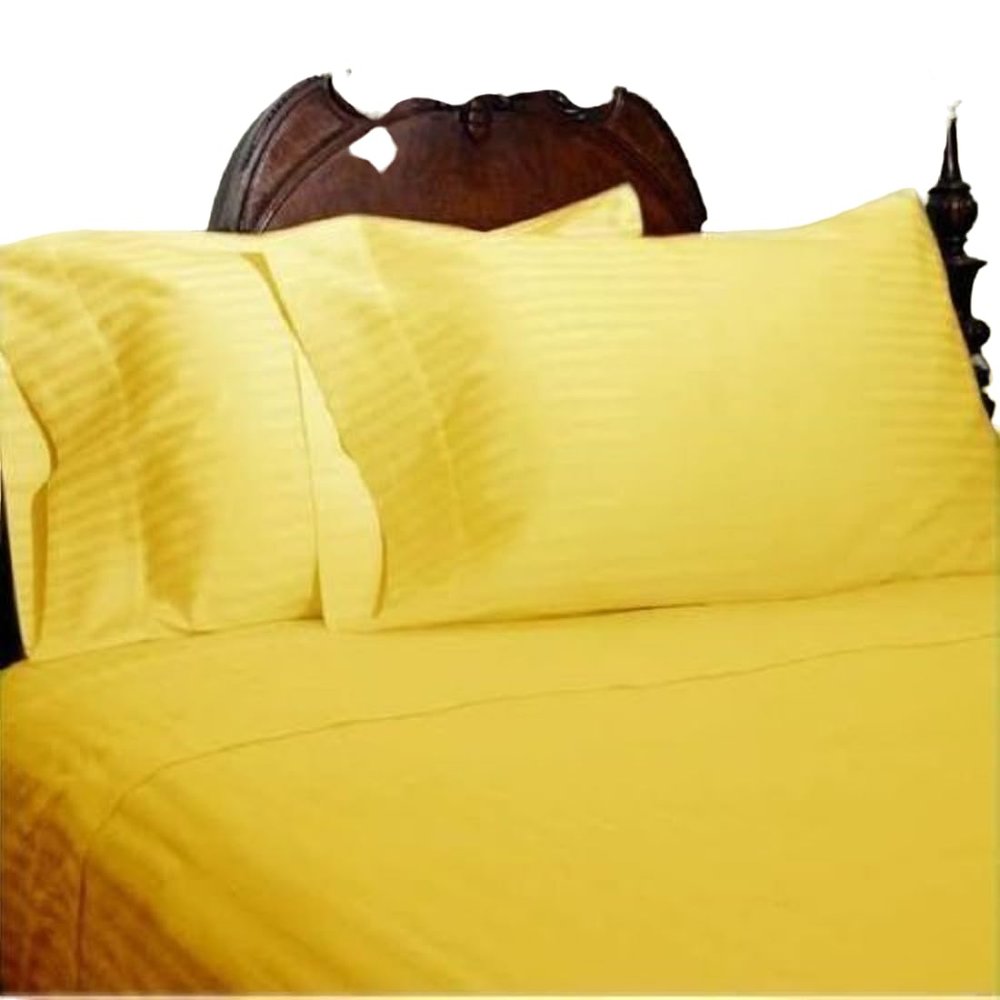 1022 TC New Egyptian Cotton 4 PC Sheet Set Stripe & US Twin, Yellow_Short Queen