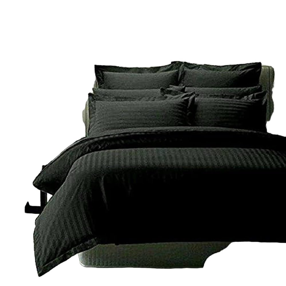 1002 TC New Egyptian Cotton 4 PC Sheet Set Stripe & US Twin, Black_Queen