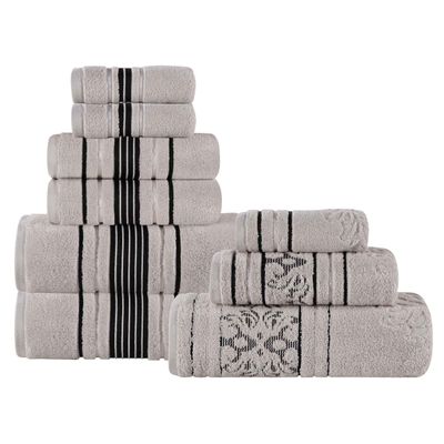 BNM Cotton 9 Piece Assorted Floral Towel Set, Includes 3 Bath, 3 Hand, 3 Washcloth/Face Towels, Quick Dry, Home Essentials, Shower, Spa, Luxury Plush Soft Absorbent Towels, Zero Twist, Platinum