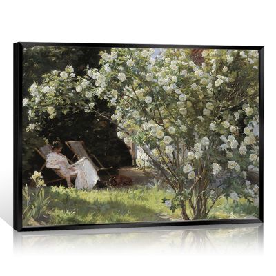 Huabsad Vintage Landscape Flower Oil Painting Canvas Wall Art Antique Portrait of Woman Outdoor Garden Roses Wall Decor French Rustic Farmhouse Bedroom Aesthetic Painting Print 12x16in Metal Framed