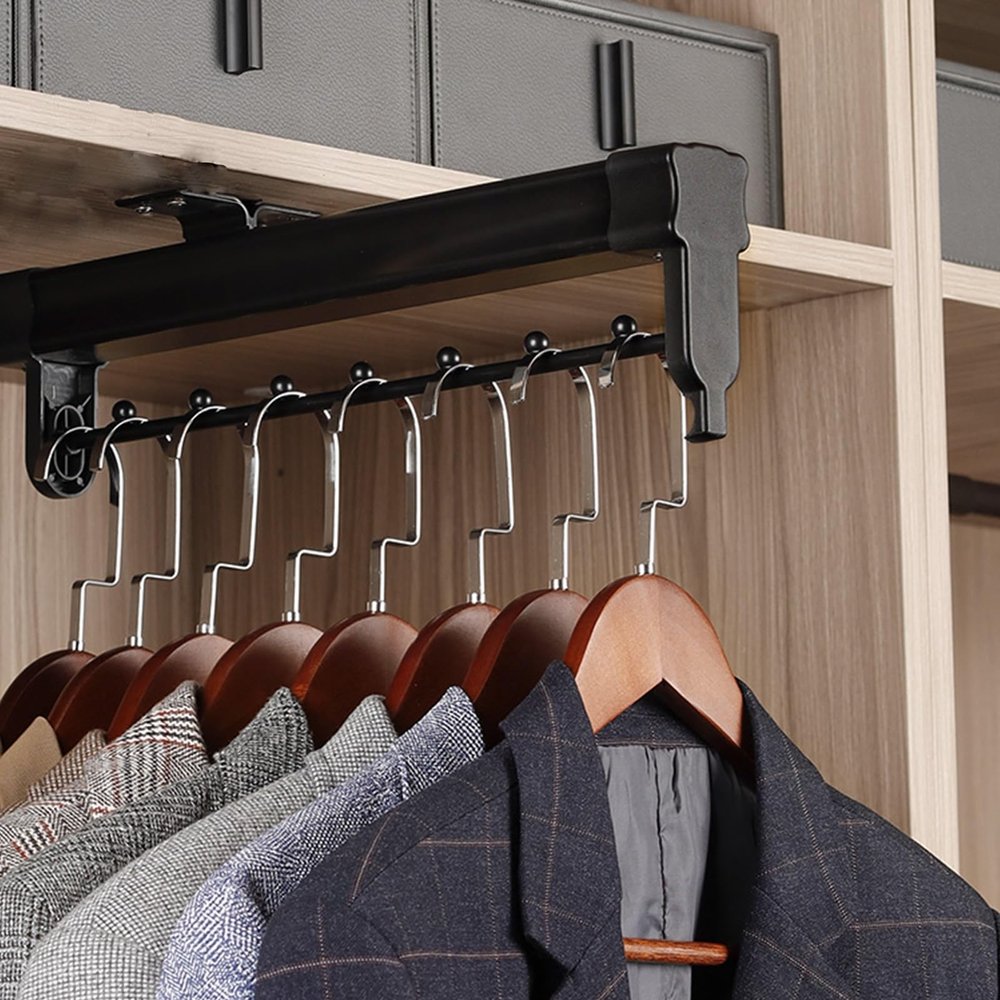 Top-mounted telescopic clothes hanger, Extendable Clothes Hanger, Upgraded dual guide rails, Divider bead design, Load 25kg(20in/510mm)