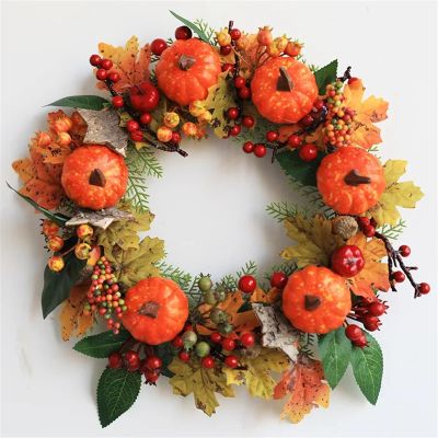 Wreath Christmas Decoration Artificial Maple Leaves White Fruits Tree Root Garland Halloween Wreath Decor (Color : A-30cm)