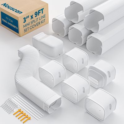 Nouscan 3" 9Ft Mini Split Line Set Cover with Flexible Duct, Upgrade PP Decorative Minisplit Lineset Cover Kit, Paintable for Mini Split, Air Conditioner, Central AC, HVAC and Heat Pumps, White