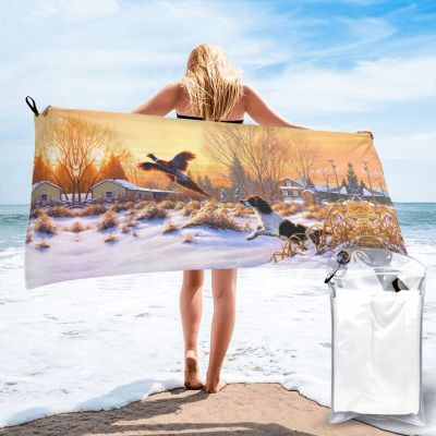 AMAZWI Dog Catching Pheasant Bath Towels, Quick Dry Absorbent Lightweight Towel Beach Towel Sports Towel for for Women & Men