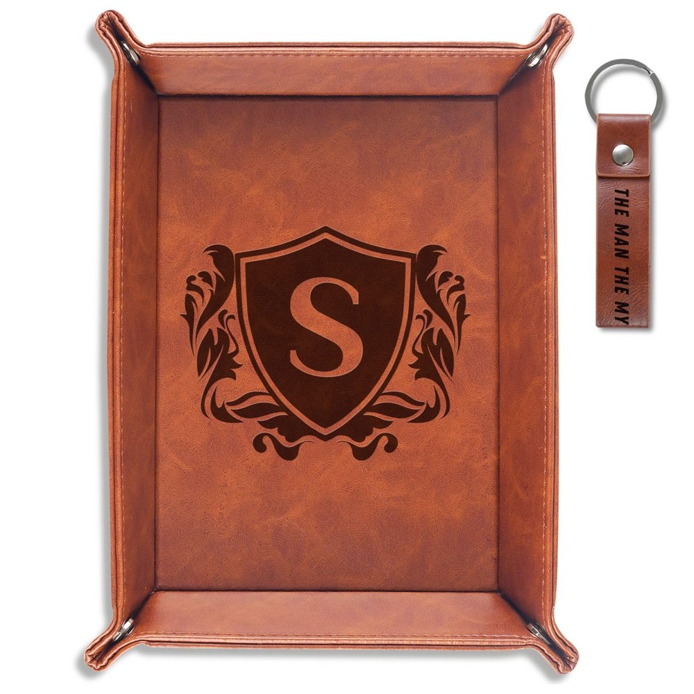 INNObeta Initial Valet Tray, Desktop Storage Organizer, PU Leather Bedside Tray Key Coin Holder, Personalised Gifts for Men, Birthday, Christmas, Letter S