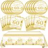 41 PCS Gold Birthday Decorations 60th Party Tableware 1964 60th Theme Birthday Party Table Decoration Supplies Cheers to 60 Years Paper Plate Napkin Tablecloth for Men Women 60th Birthday Anniversary view 1