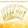 41 PCS Gold Birthday Decorations 60th Party Tableware 1964 60th Theme Birthday Party Table Decoration Supplies Cheers to 60 Years Paper Plate Napkin Tablecloth for Men Women 60th Birthday Anniversary view 4
