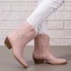 ZBYY Women Western Cowboy Cowgirl Stitched Ankle Boots Embroidered Snip Toe Chunky Stacked Heel Pull on Short Booties view 3