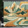Ambesonne Mid Century Modern Boho Shower Curtain, Landscape Inspired Cloudy Mountains Geometric Shape, Cloth Fabric Bathroom Decor Set with Hooks, 69" W x 70" L, Amber Teal Burnt Orange view 1