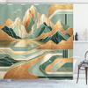 Ambesonne Mid Century Modern Boho Shower Curtain, Landscape Inspired Cloudy Mountains Geometric Shape, Cloth Fabric Bathroom Decor Set with Hooks, 69" W x 70" L, Amber Teal Burnt Orange view 3