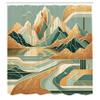 Ambesonne Mid Century Modern Boho Shower Curtain, Landscape Inspired Cloudy Mountains Geometric Shape, Cloth Fabric Bathroom Decor Set with Hooks, 69" W x 70" L, Amber Teal Burnt Orange view 4