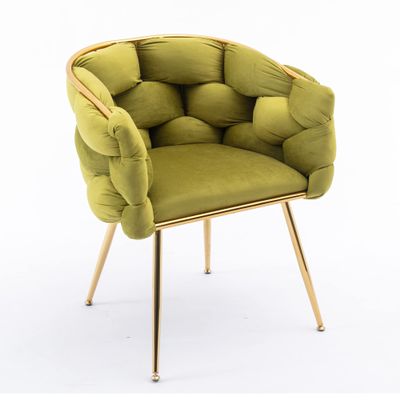SPOFLYINN Accent Gold Legs Leisure Single Sofa, Knitting Process, Lazy Person Household Dresser Stool, Stylish Cosmetic Chair for Living Room, Bedroom, Office Oval 1 22.44 Olive Green Velvet 1