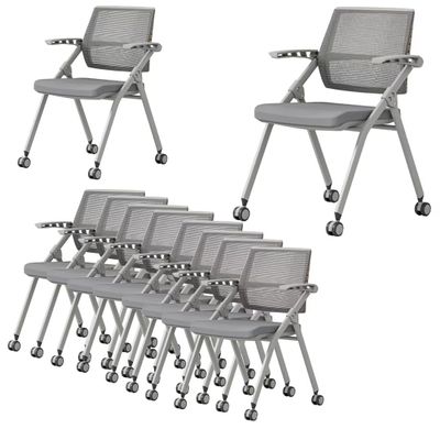 10 Pack Ergonomic Mesh Rolling Conference Room Chairs, Stackable Conference Room Chairs with Wheels and Arms for Meeting, Training & Home Office