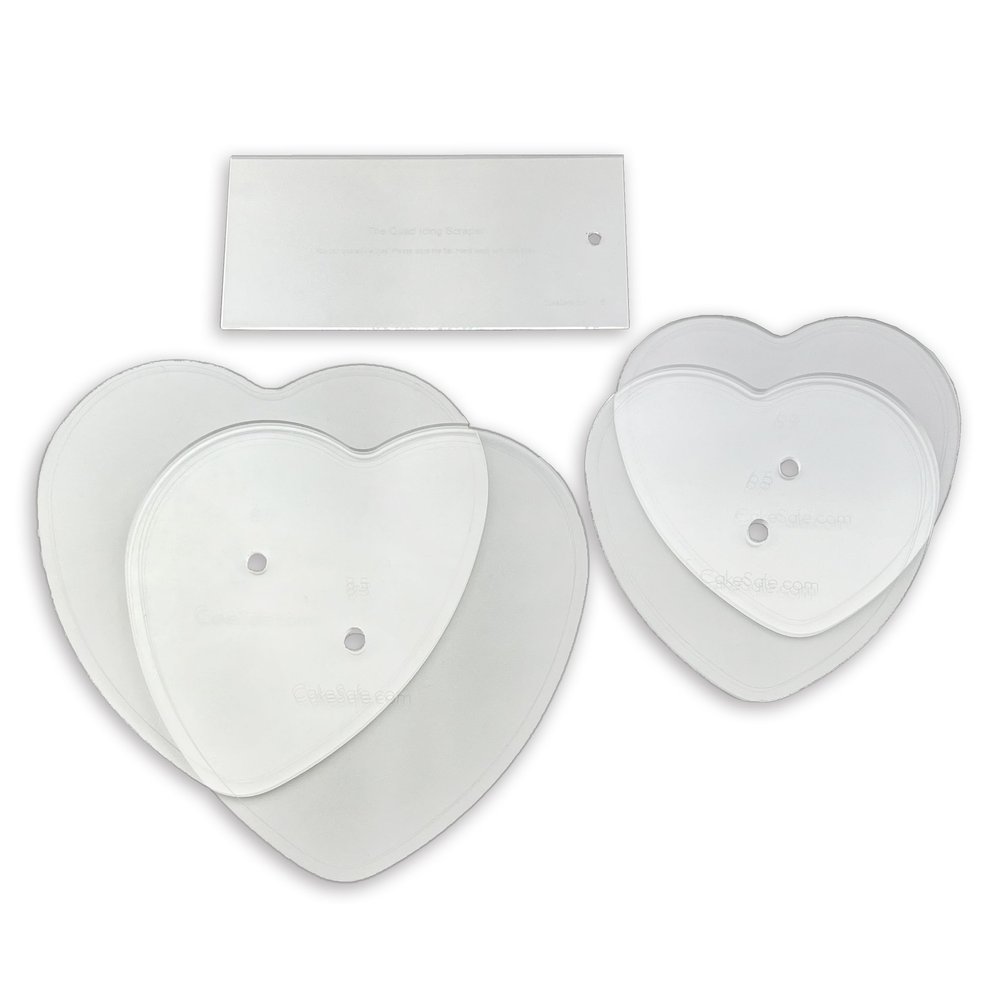 CAKESAFE Heart Shaped Bare Necessities Kit - 2-6.5 and 8.5" Clear Acrylic Disks Perfect Icing Tool to Smooth the Buttercream on Your Cakes