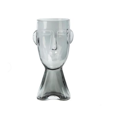 Italy Decor Glass vase Creative Glass Smile face Glass Bud Flower pots Flower vases Scandinavian vases face vase (Grey, S: 12 * 11.5 * 23.5CM)