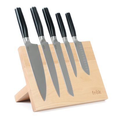Frok 6 Piece German Steel Knife Set W/Magnetic Block - Black