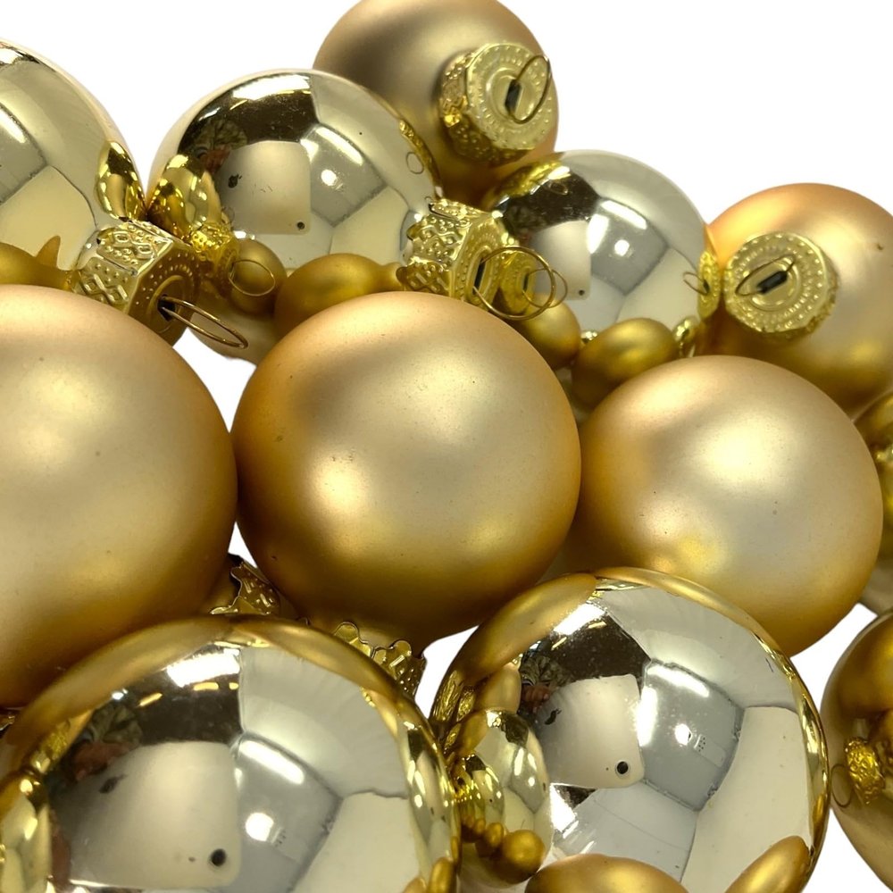 1.3 Inch Gold Shiny and Matte Glass Christmas Ball Hanging Ornaments 16 Piece Set
