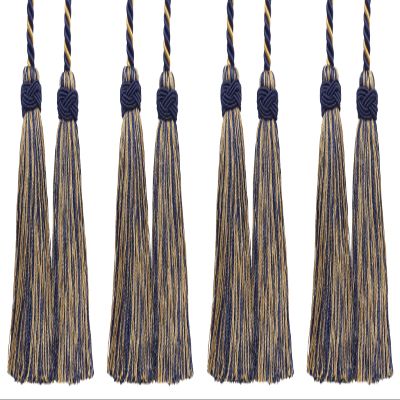 DCOPRO Imperial Collection Double Tassel Curtain and Drapery Tieback/Holdback 4" Tassel (10cm) 26" Spread (66cm) # ICT Nautical Gold #1152 (Light Gold Yellow Gold Navy Blue) Set of 4