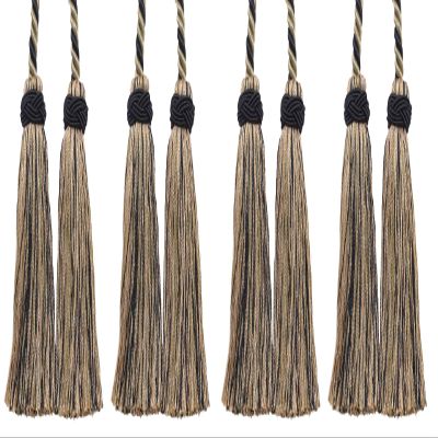 DCOPRO Imperial Collection Double Tassel Curtain and Drapery Tieback / Holdback, 4" (10cm), 26" (66cm) # ICT, Tan Beige Black #4363 (Pure Black, Tan, Light Beige) Set of 4