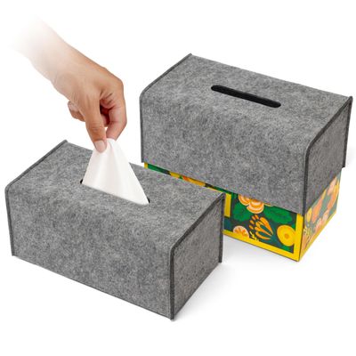 2 Pack Decorative Tissue Box Holder - Modern Felt Tissue Box Cover - Rectangle - Medium Size - Taupe